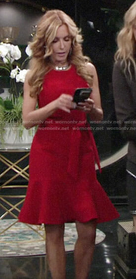 Lauren’s red ruffled hem dress on The Young and the Restless