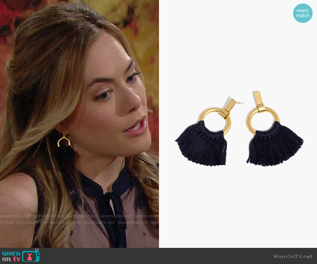 Madewell Tassel Hoop Earrings worn by Hope Logan (Annika Noelle) on The Bold and the Beautiful