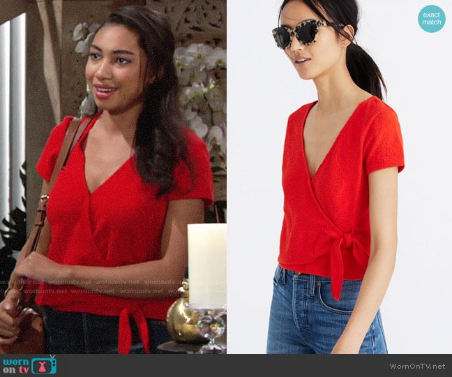 Madewell Texture & Thread Wrap Tie Top worn by Shauna (Camryn Hamm) on The Young and the Restless