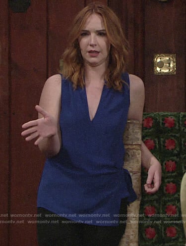 Mariah’s blue wrap top on The Young and the Restless