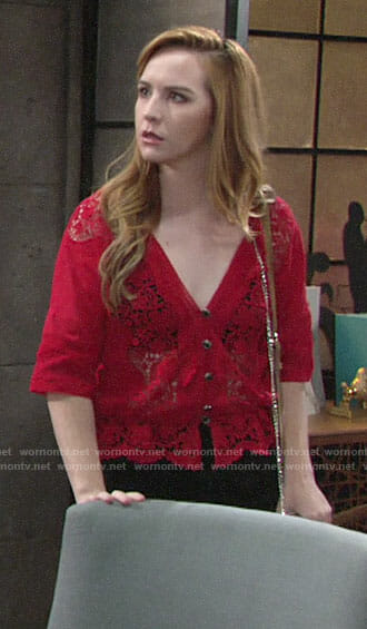 Mariah’s red lace button front top on The Young and the Restless