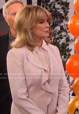 Marlena’s pink ruffle trim blazer on Days of our Lives