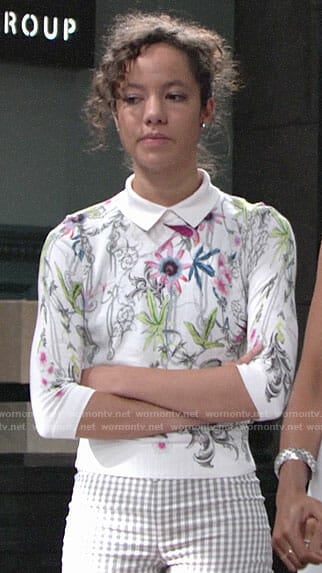 Mattie’s white floral sweater on The Young and the Restless