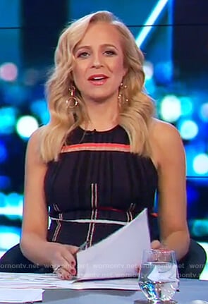 Carrie's navy striped sleeveless dress on The Project