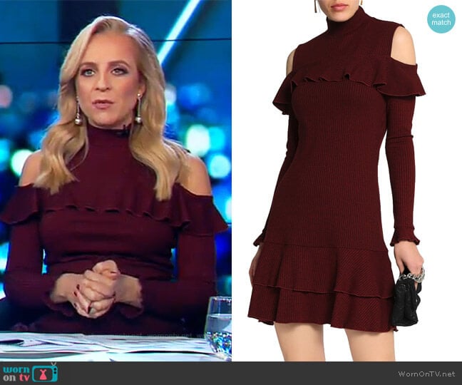 Cold-shoulder melange ribbed-knit mini dress by Nicholas worn by Carrie Bickmore on The Project