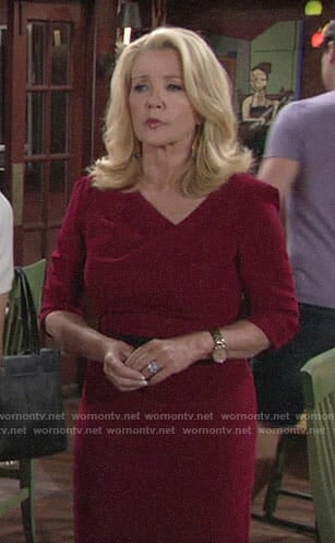 Nikki’s red draped neck dress on The Young and the Restless