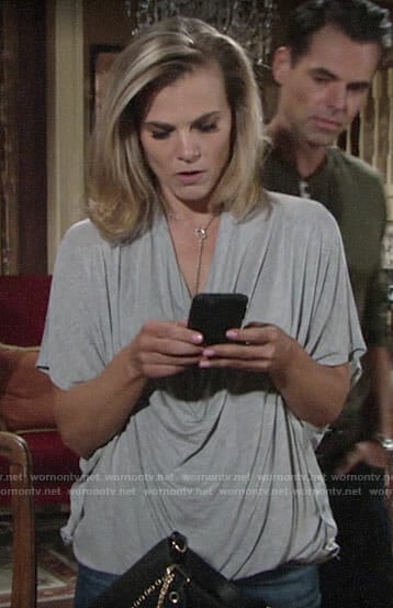 Phyllis’s grey draped tee on The Young and the Restless