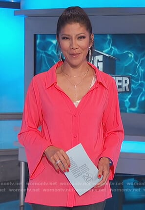 Julie's coral bell sleeve blouse on Big Brother