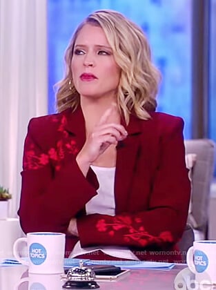 Sara’s red floral embroidered blazer on The View