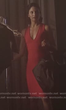 Young Camila's red strappy back v-neck dress on Queen of the South