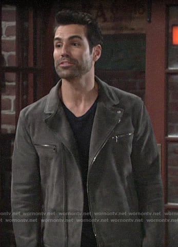 Rey’s grey suede jacket on The Young and the Restless