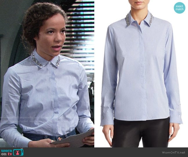 Saks Fifth Avenue COLLECTION Embellished Collar Poplin Shirt worn by Mattie Ashby (Lexie Stevenson) on The Young and the Restless