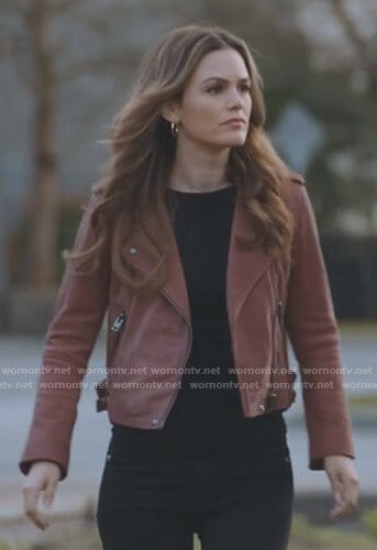 Sam’s red moto jacket on Take Two