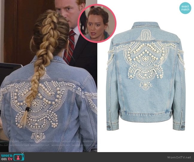 Eriko Denim Jacket by Sandro  worn by Kelsey Peters (Hilary Duff) on Younger