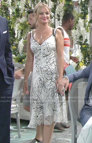 Sharon's white cracked print dress on The Young and the Restless