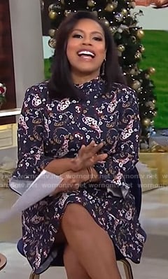 Sheinelle’s navy floral mock neck dress on Today