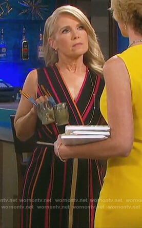 Jennifer’s black striped wrap jumpsuit on Days of our Lives