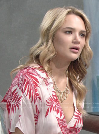 Summer’s red and white printed wrap dress on The Young and the Restless