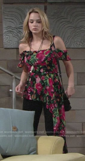 Summer’s floral asymmetric top on The Young and the Restless