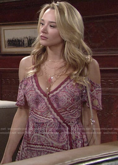 Summer’s purple printed wrap dress on The Young and the Restless