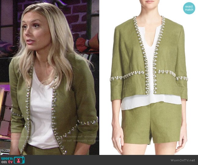 Tory Burch Avery Jacket and Amber Shorts worn by Abby Newman (Melissa Ordway) on The Young and the Restless