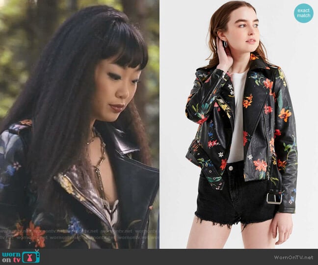 Floral Moto Jacket by Urban Outfitters worn by Monica (Alice Lee) on Take Two