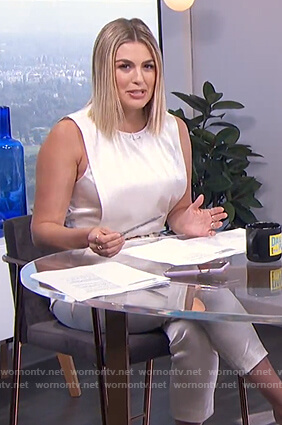 Carissa’s white layered jumpsuit on E! News Daily Pop