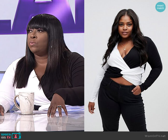 Long Sleeve Twist Front Color Block Top by Asos worn by Loni Love on The Real