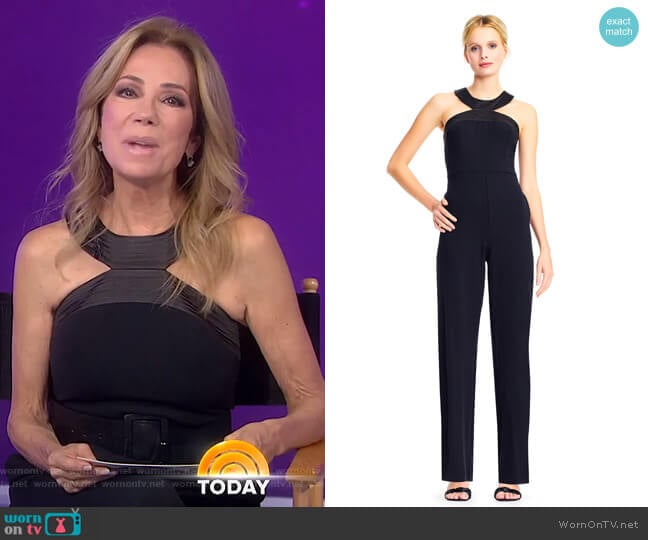 Halter Crepe Jumpsuit with Top Stitch Neckline by Adrianna Papell worn by Kathie Lee Gifford on Today