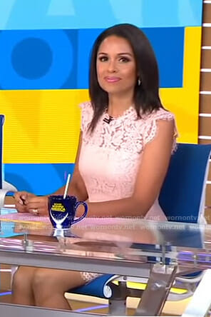 Adrienne's pink scalloped lace dress on Good Morning America