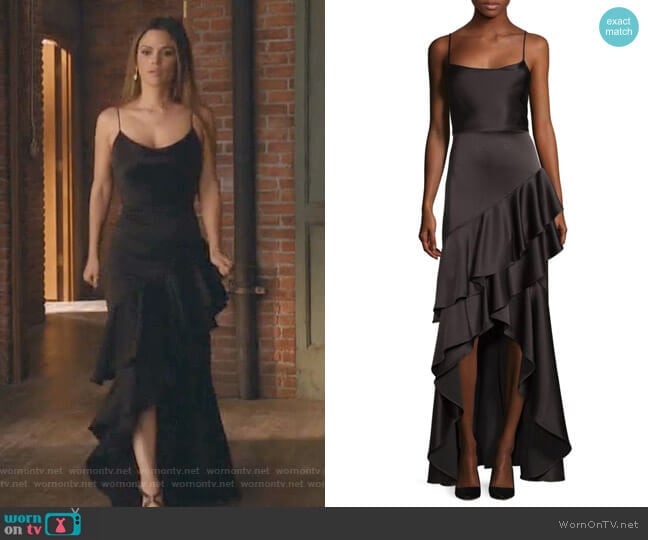 Sam’s black ruffled gown on Take Two