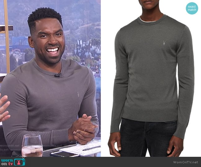 Mode Slim Fit Merino Wool Sweater by All Saints worn by Justin Sylvester on E! News