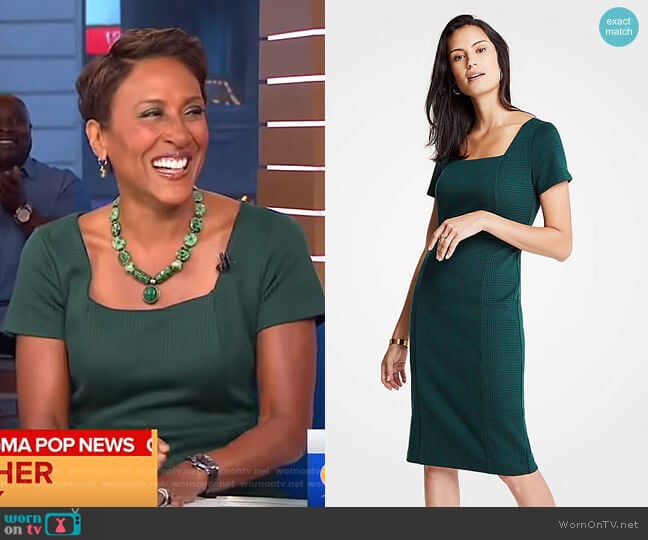 Plaid Square Neck Sheath Dress by Ann Taylor worn by Robin Roberts on Good Morning America