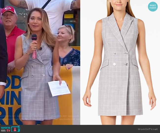 Plaid Trench Dress by Calvin Klein worn by Ginger Zee on Good Morning America