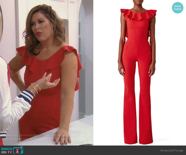 Ruffle Back Jumpsuit by Chiara Boni La Petite Robe worn by Emily Simpson on The Real Housewives of Orange County