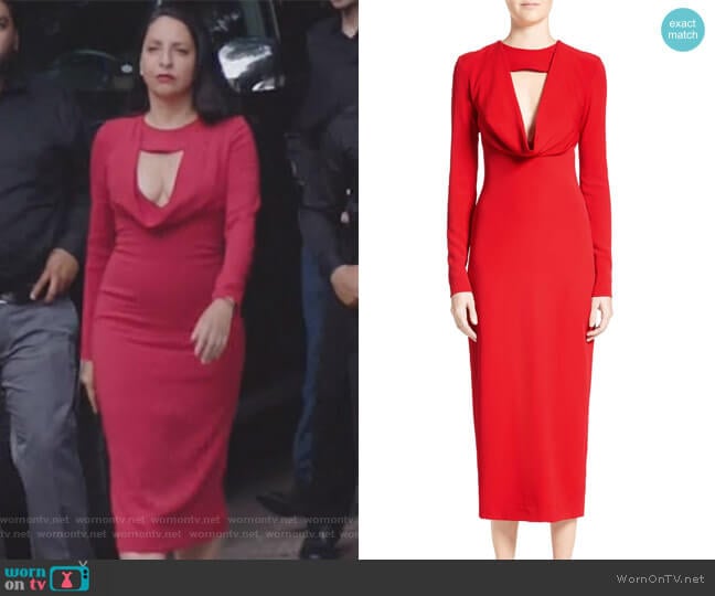 WornOnTV: Camila’s red cowl neck midi dress on Queen of the South ...