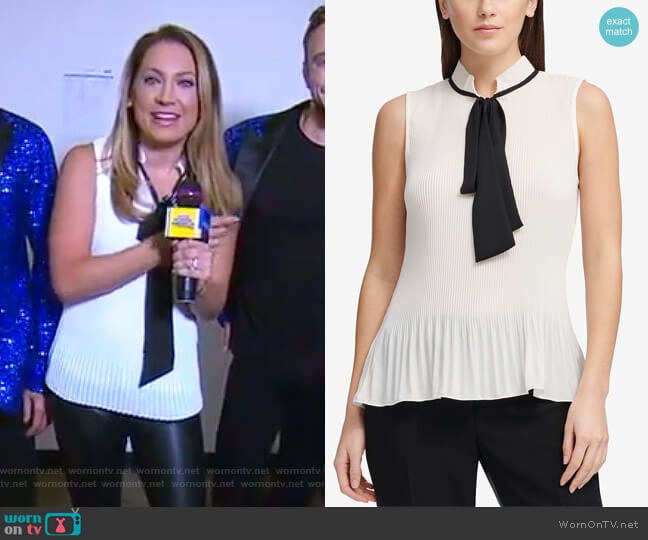 Pleated Tie-Neck Top by DKNY worn by Ginger Zee on Good Morning America