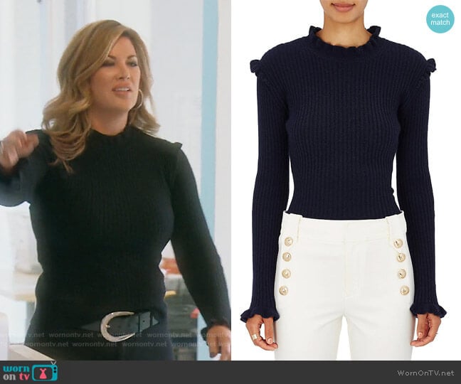 Cashmere Embellished Rib-Knit Sweater by Derek Lam 10 Crosby worn by Emily Simpson on The Real Housewives of Orange County