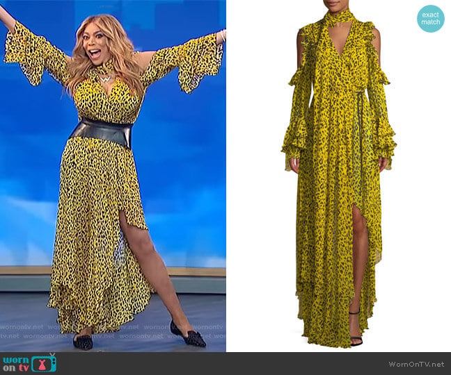 Ruffle Long-Sleeve Printed High-Low Maxi Dress by Diane von Furstenberg worn by Wendy Williams on The Wendy Williams Show