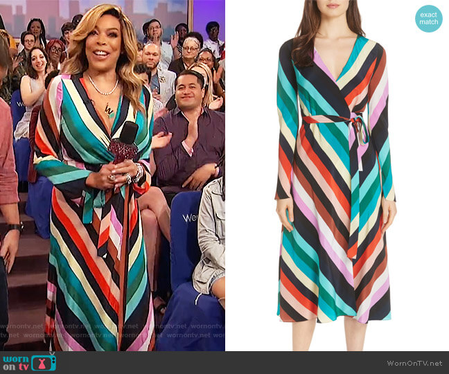 Stripe Silk Wrap Midi Dress by Diane von Furstenberg worn by Wendy Williams on The Wendy Williams Show