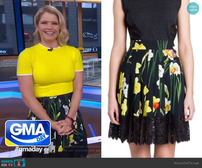 Lace Hem Floral Skirt by Dolce & Gabbana worn by Sara Haines on Good Morning America