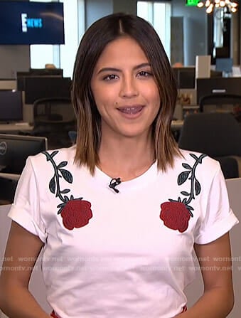 Erin’s white floral embroidered tee on E! News