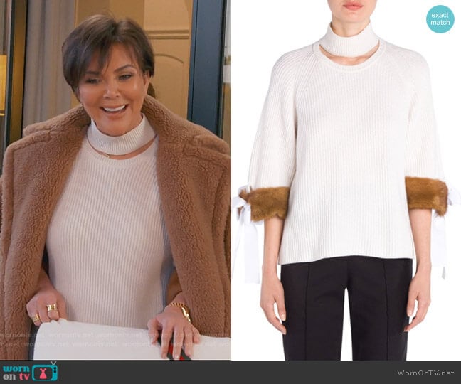 Cashmere Mink-Cuff Knit Sweater by Fendi worn by Kris Jenner on Keeping Up with the Kardashians