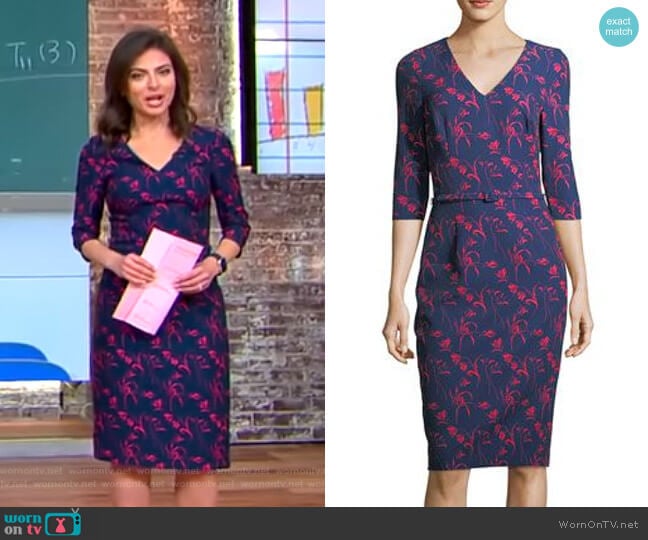 Floral-Print 3/4 Sleeves Sheath Dress by David Meister worn by Bianna Golodryga on CBS Mornings