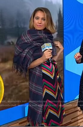 Ginger’s black zig zag striped dress and plaid scarf on Good Morning America