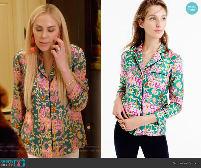 Green Bengal Tiger Pajamas by Collection Drakes for J. Crew worn by Kameron Westcott on The Real Housewives of Dallas