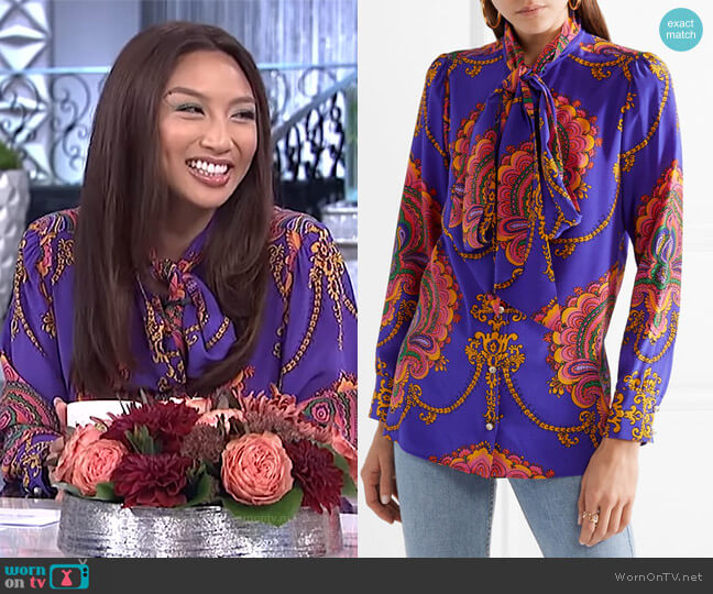 Treasure pussy-bow blouse by Gucci worn by Jeannie Mai on The Real