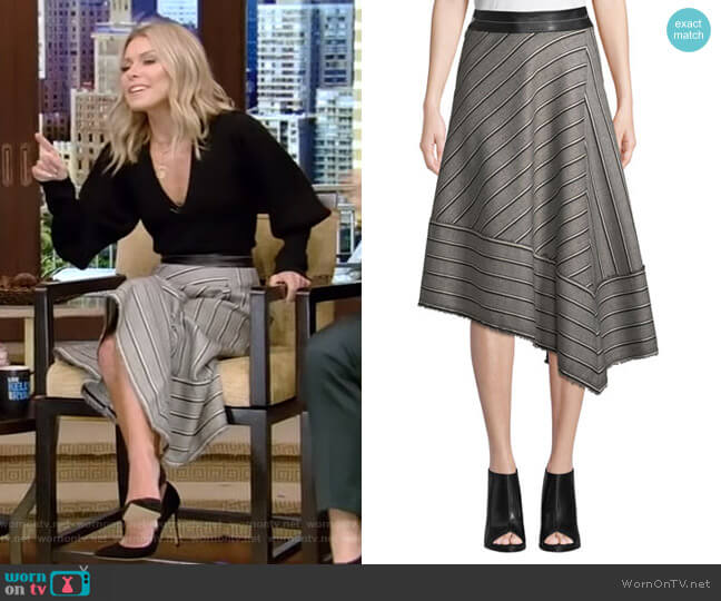 Striped Basketweave Midi Skirt by Helmut Lang worn by Kelly Ripa on Live with Kelly and Mark