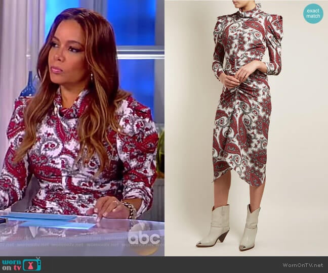 Tizy paisley-print silk high-neck dress by Isabel Marant worn by Sunny Hostin on The View