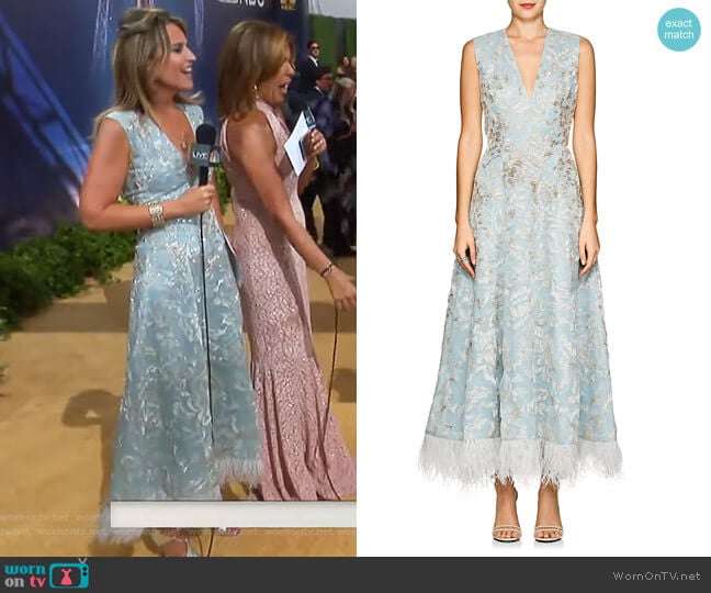 Feather-Trimmed Beaded Silk Cocktail Dress by J. Mendel worn by Savannah Guthrie on Today